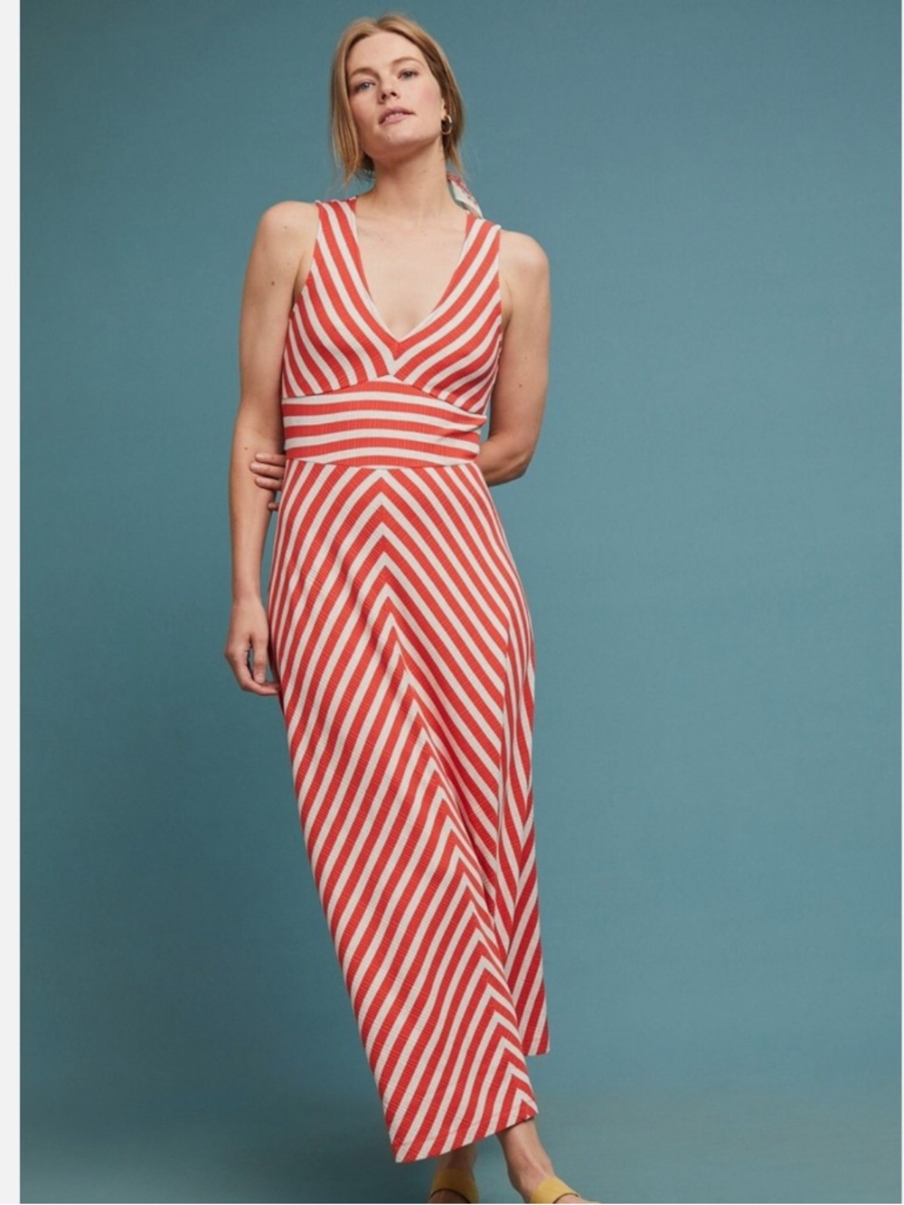 Anthropologie Mauve Bisevo Sleeveless Ribbed Striped Maxi Dress